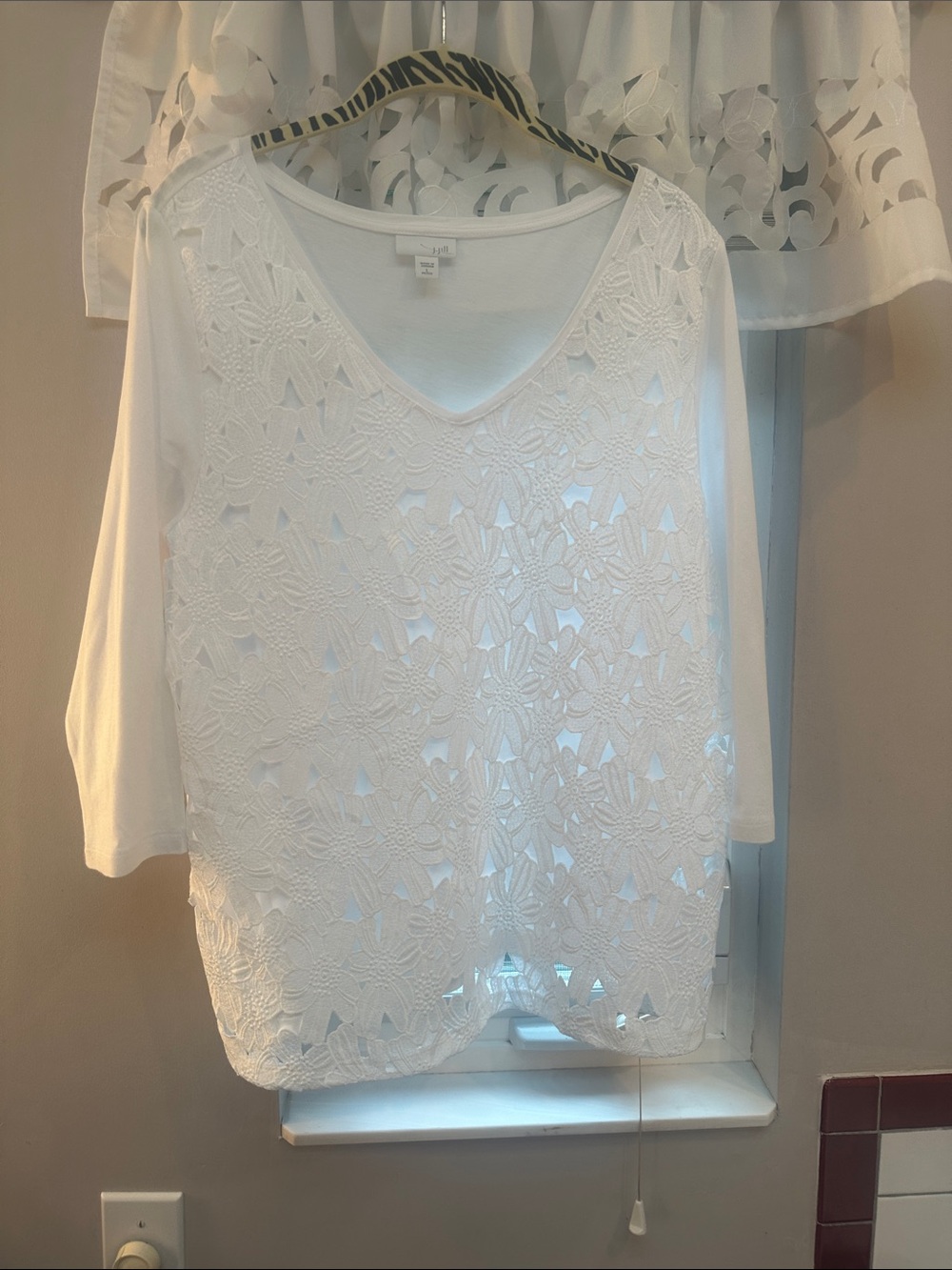 J. Jill White V-Neck Lace Overlay Blouse